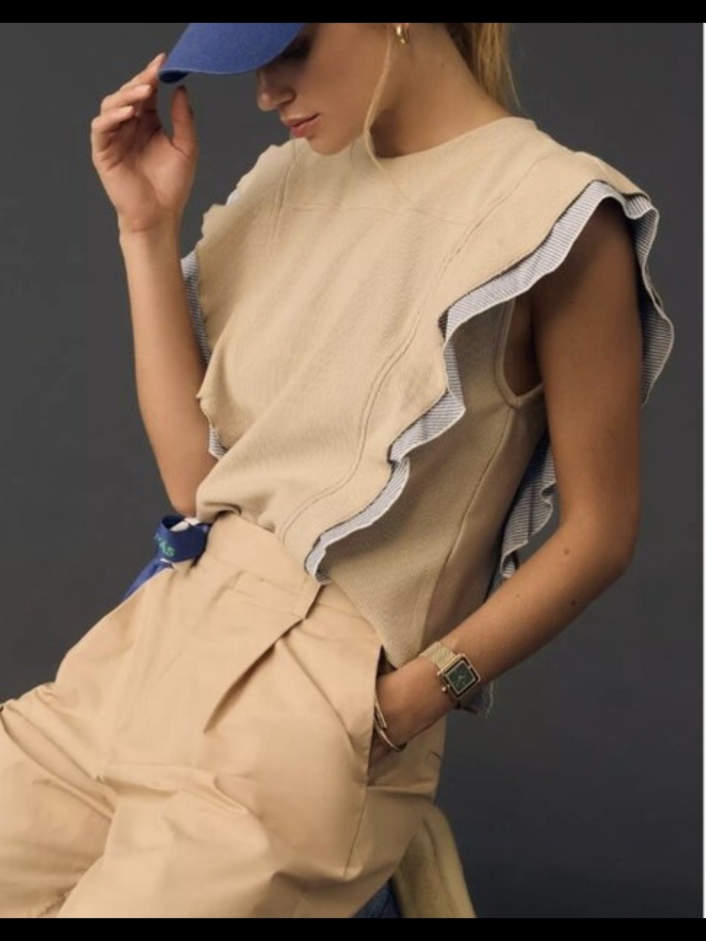 Anthropologie Neutral Beige Knit Shell Top